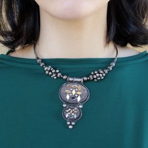 Oxidized Traditional Kuchi Mirror Necklace